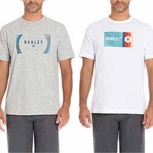 Hurley Men's Blue Accented Gray and White Tees